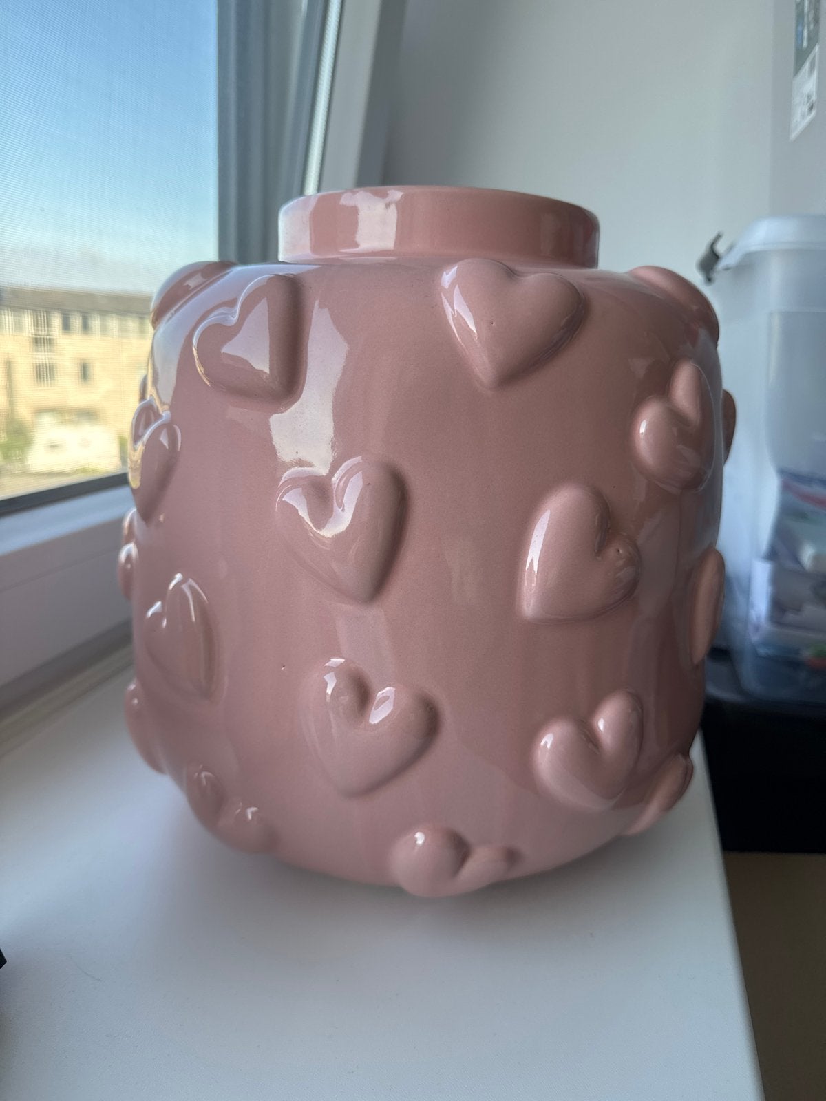 Roze Hartjesvaas Kwantum - 28 cm hoog en breed, Huis en Inrichting, Ophalen, Met patroon/structuur, Zo goed als nieuw, Roze
