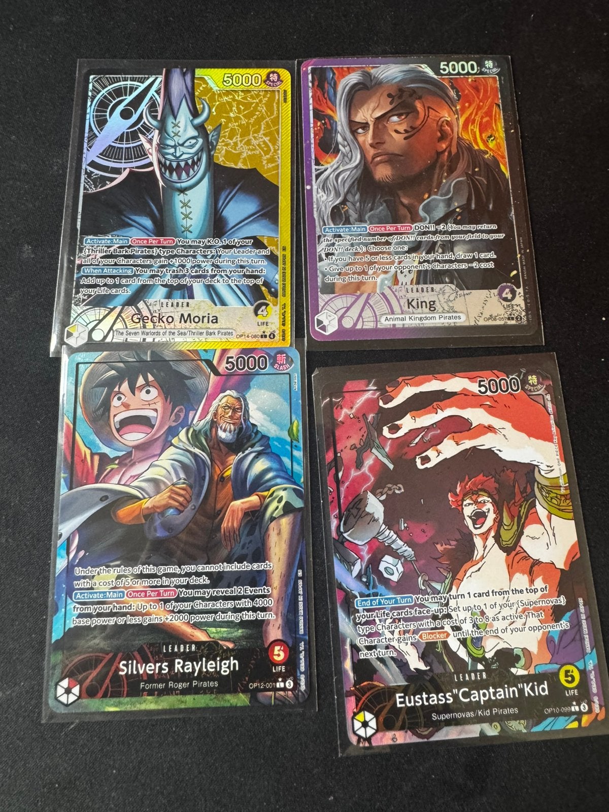 One Piece TCG Alt Arts Leader Cards Kid King, Rayleigh Gecko, Ophalen of Verzenden, Zo goed als nieuw