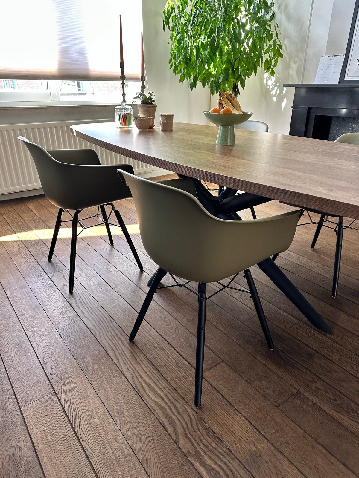 Set van 4 moderne eetkamerstoelen - Olijfgroen, Ophalen, Kunststof, Overige kleuren, Zo goed als nieuw