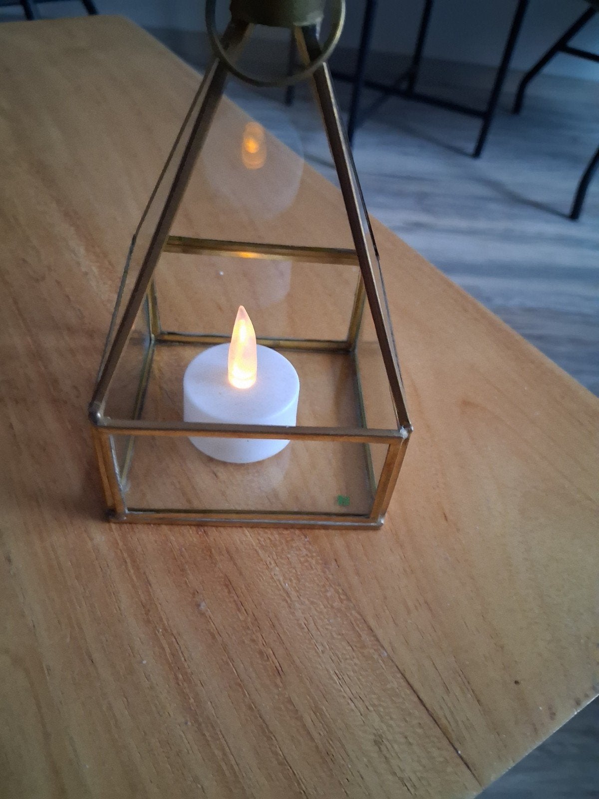 Waxinelichthouder 14cm - Glas en Metaal, Ophalen, Zo goed als nieuw, Glas, Waxinelichthouder