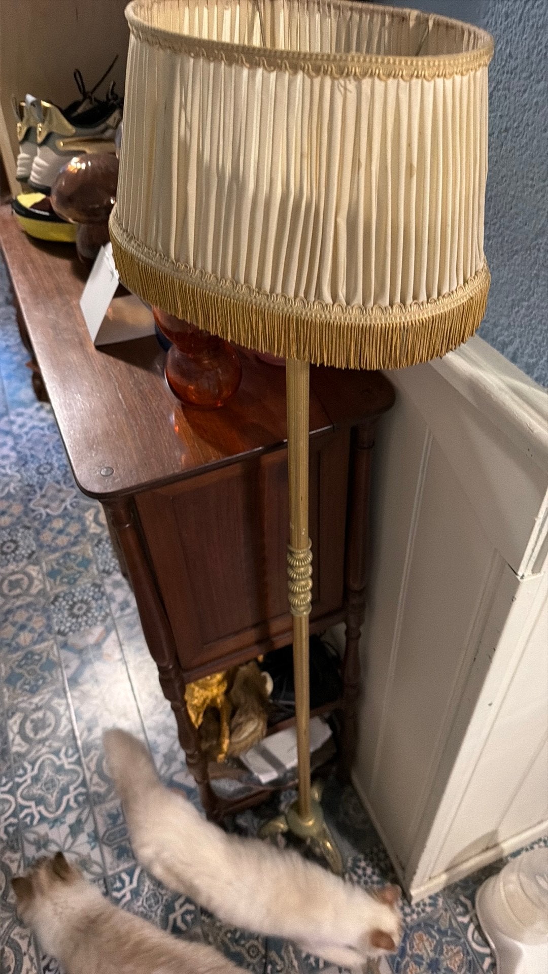 Vintage Staande Lamp met Plissé Kap, Ophalen, Gebruikt, Metaal, 150 tot 200 cm