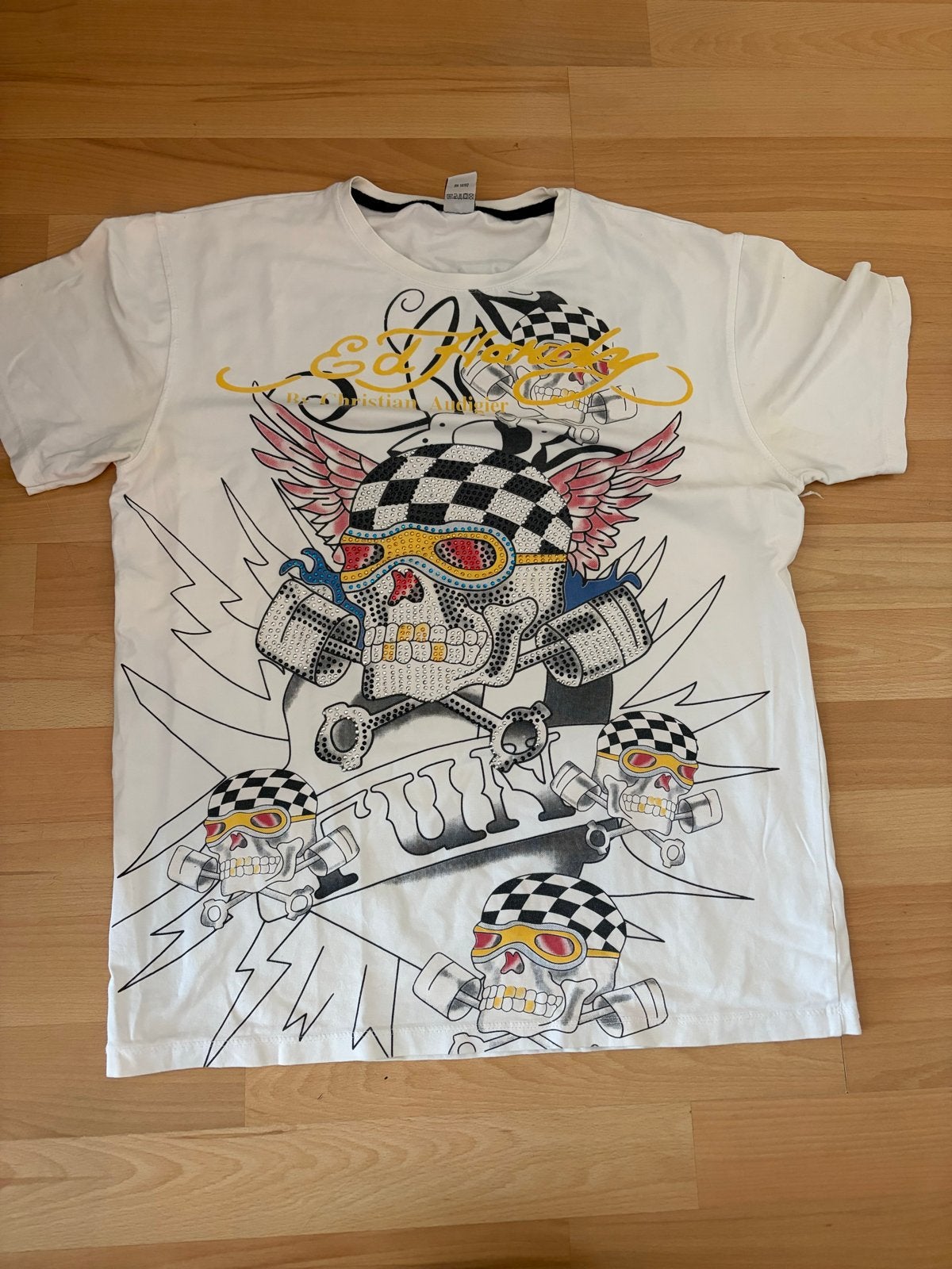 Ed Hardy T-shirt met schedelprint - Maat L, Ophalen of Verzenden, Gedragen, Maat 52/54 (L), Wit