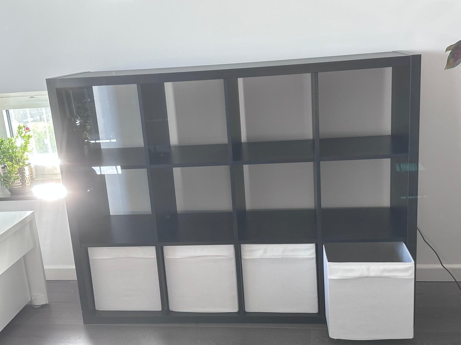 IKEA Kallax Kast met 12 vakken en 4 opbergmanden. Zwartbruin, Ophalen, Zo goed als nieuw