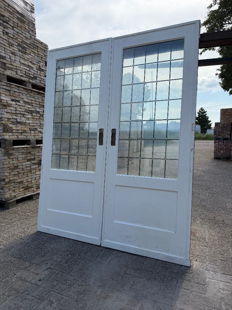 Set schuif / en-suite deuren met glas in lood 220x175cm., Antiek en Kunst, Curiosa en Brocante, Ophalen
