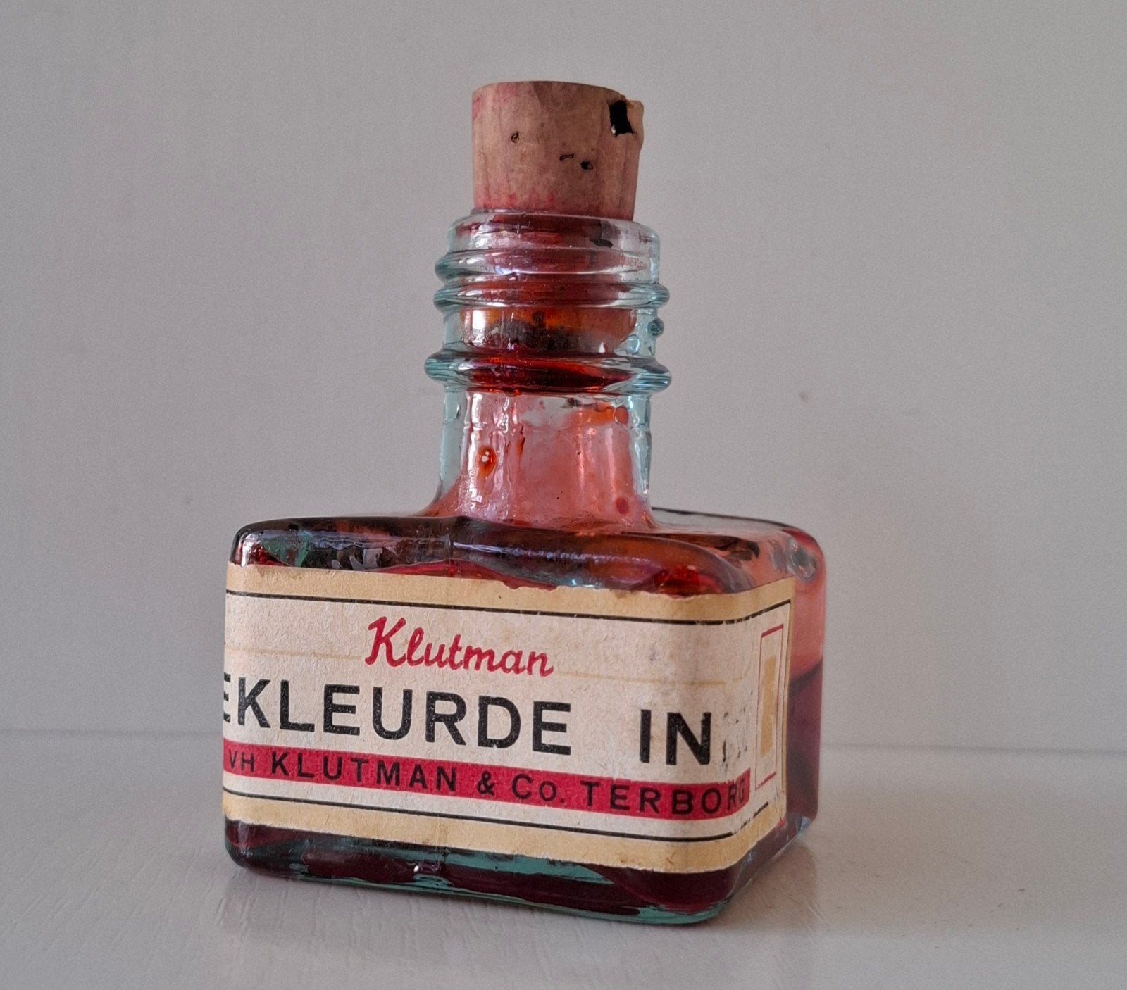Vintage Klutman Gekleurde Inktflesje met Kurk, Ophalen of Verzenden