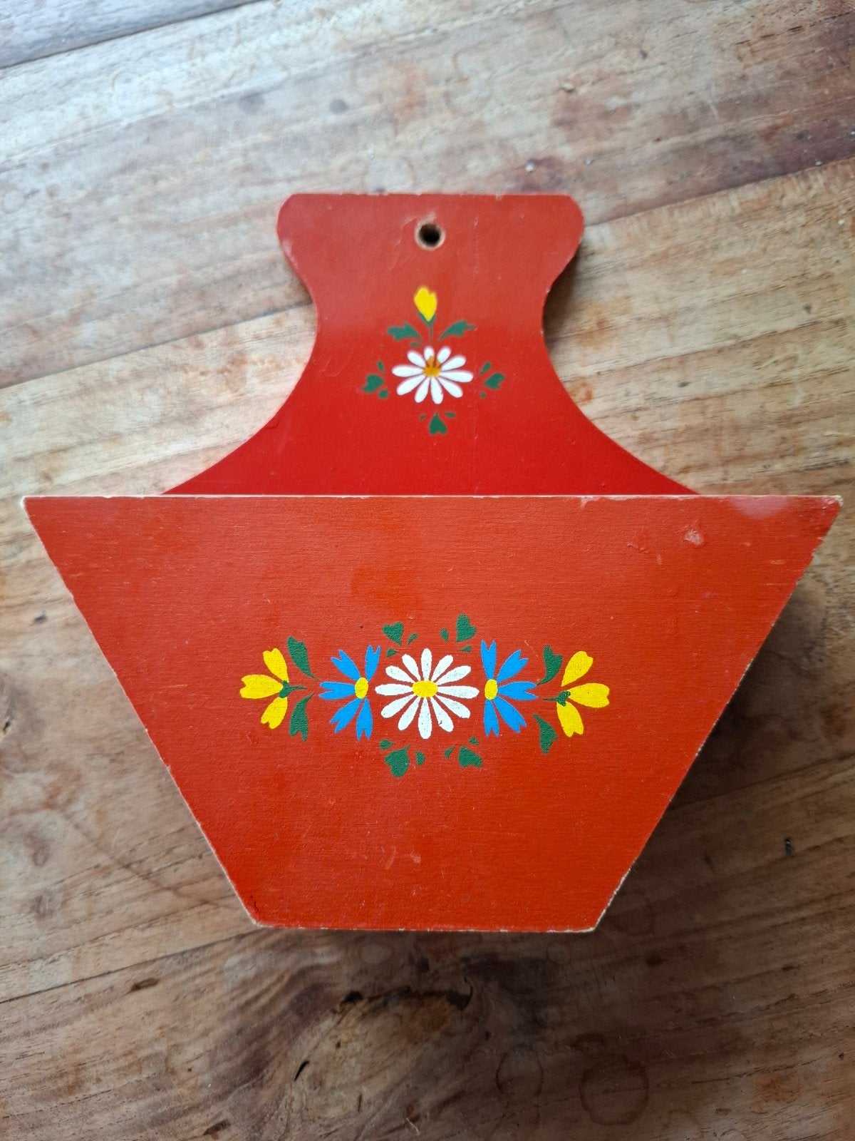 Vintage houten koffiefilter houder met bloemmotief, Ophalen of Verzenden