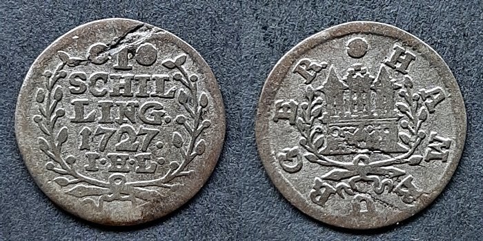 Hamburg Schilling 1727, Verzenden, Duitsland, Zilver