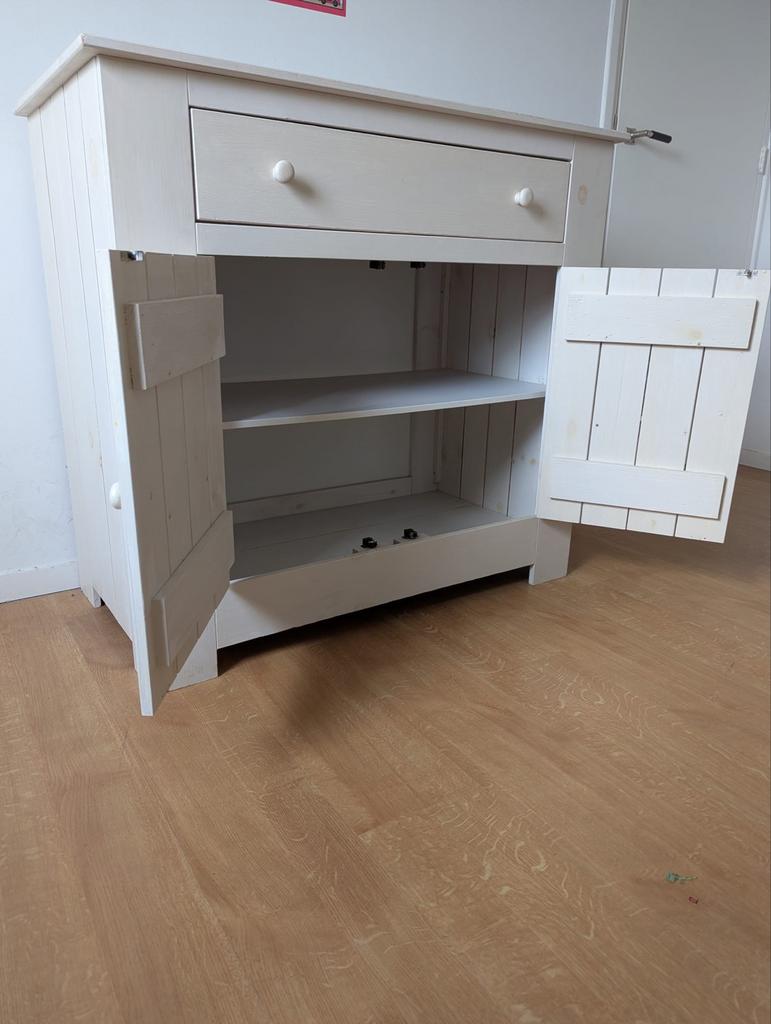 Wit houten dressoir / commode met lade en deurtjes, Huis en Inrichting, Ophalen, Stoer, 50 tot 100 cm, Zo goed als nieuw
