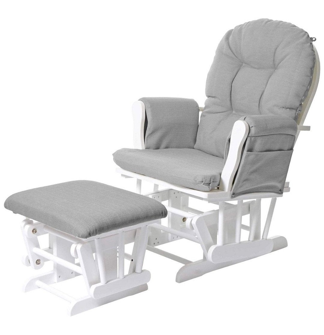 Comfortabele schommelstoel met hocker - Lichtgrijs, Huis en Inrichting, Ophalen of Verzenden, 75 tot 100 cm