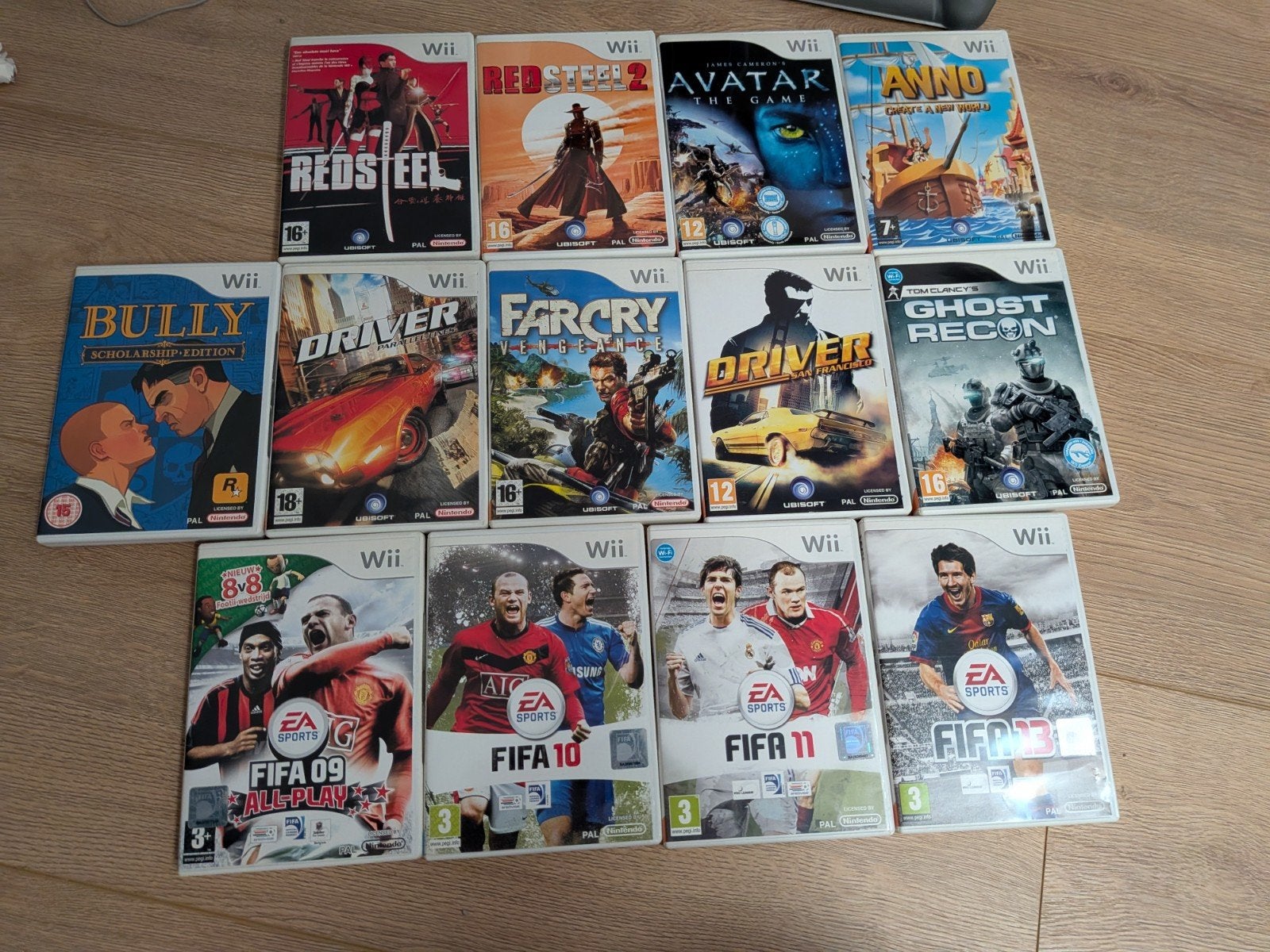 Wii games: FIFA, Driver, Far Cry, Bully, Red Steel, Avatar, Spelcomputers en Games, Gebruikt, Eén computer, Ophalen of Verzenden