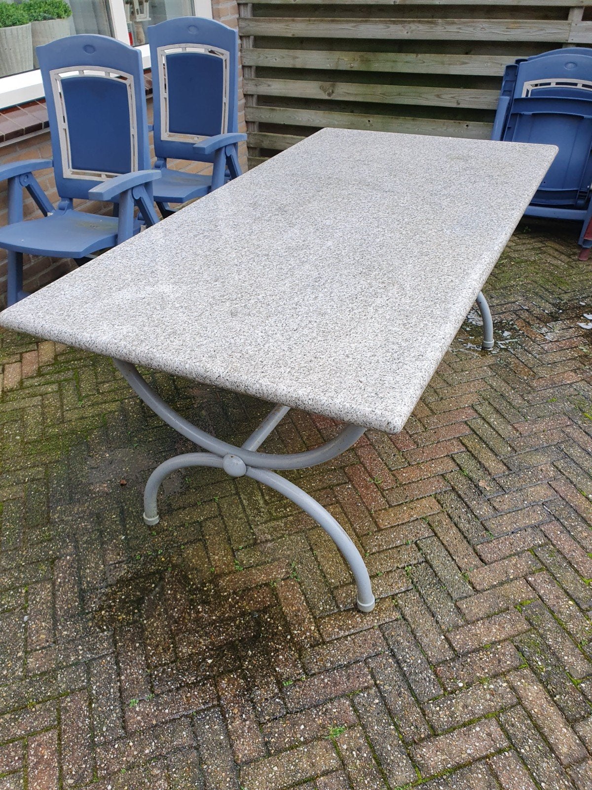 Tuintafel met granieten blad, Ophalen, Gebruikt, Rechthoekig, Metaal