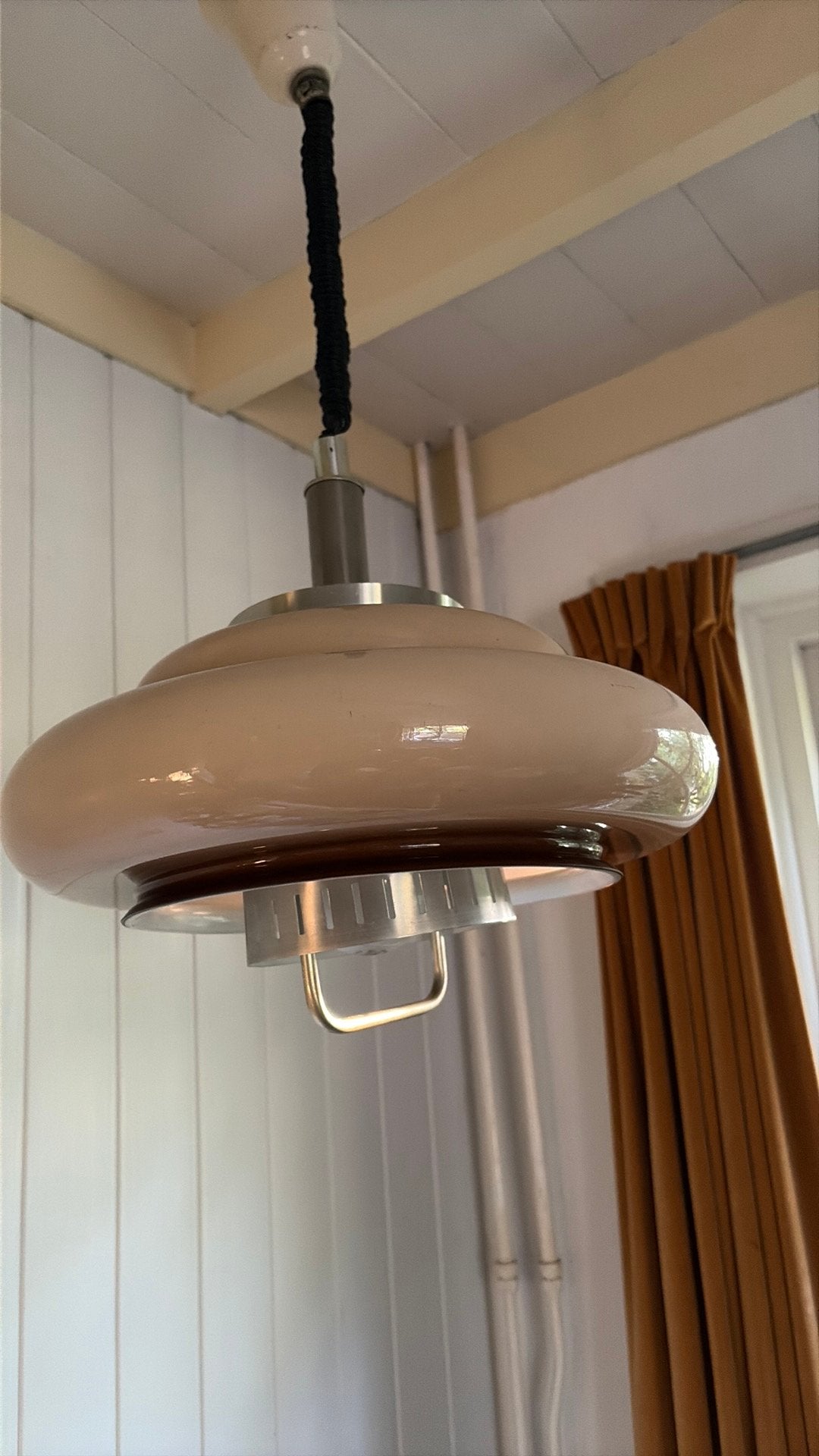 Vintage Dijkstra hanglamp mushroom space age, Gebruikt, Overige materialen, E27 (groot), Mid century modern space age