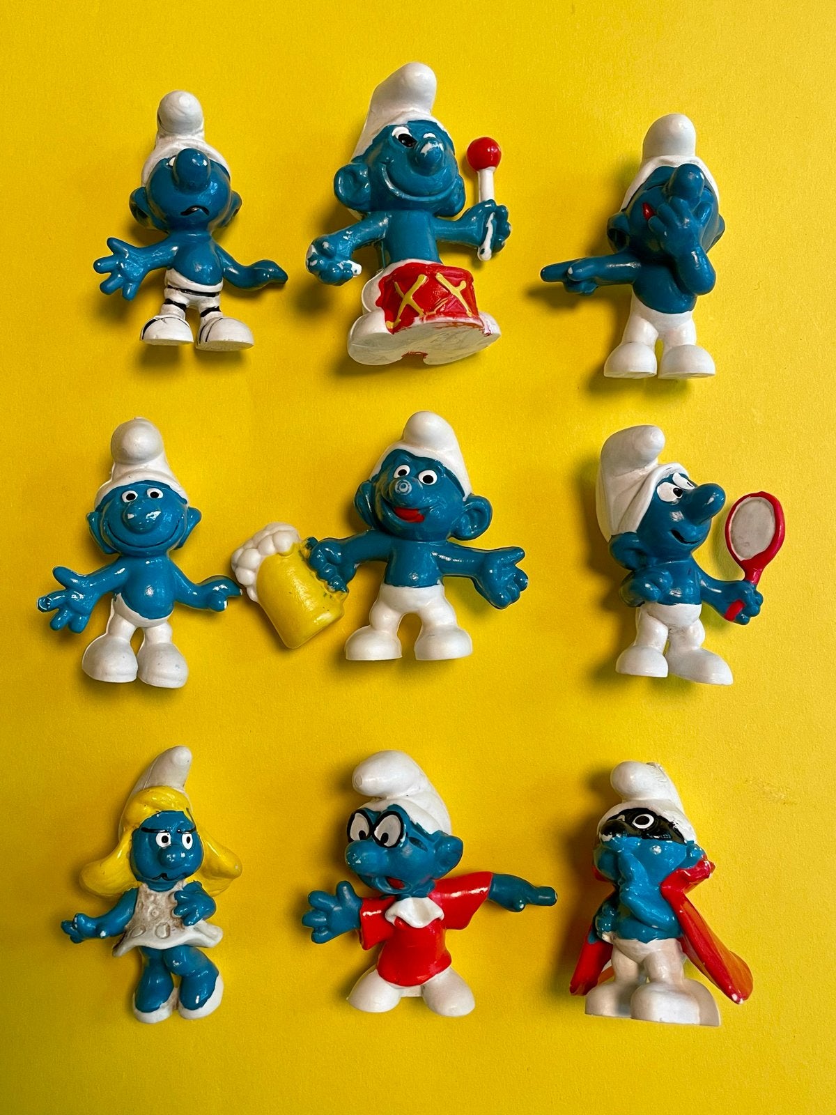 Negen vintage Smurfen beeldjes - diverse figuren, Verzamelen, Ophalen of Verzenden, Gebruikt, Verschillende Smurfen, Poppetje, Figuurtje of Knuffel
