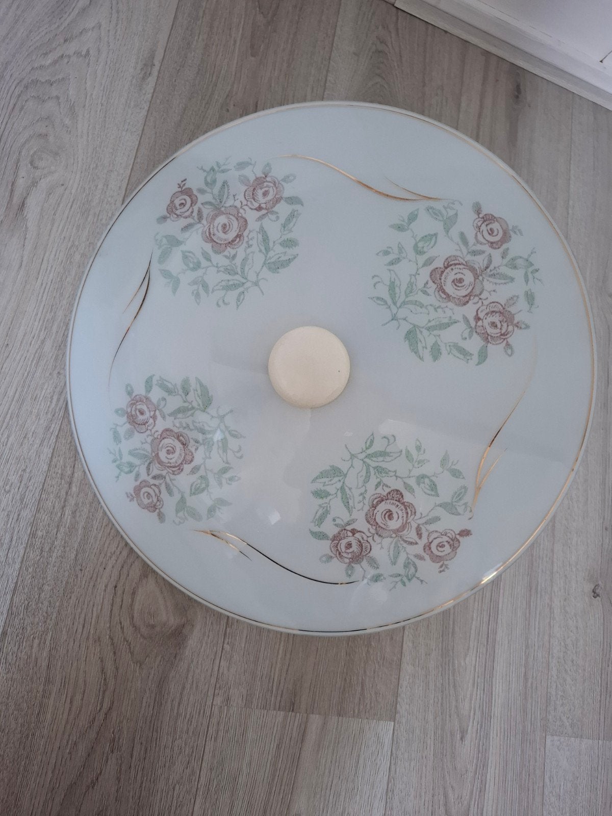 Oude ronde plafonlamp met bloemen, Huis en Inrichting, Ophalen, Gebruikt, Glas