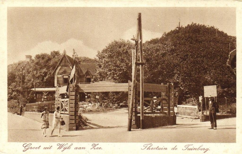 Groet uit Wijk aan Zee, Theetuin de Tuinberg - volk - ongelo, Ophalen of Verzenden, 1920 tot 1940, Ongelopen, Noord-Holland