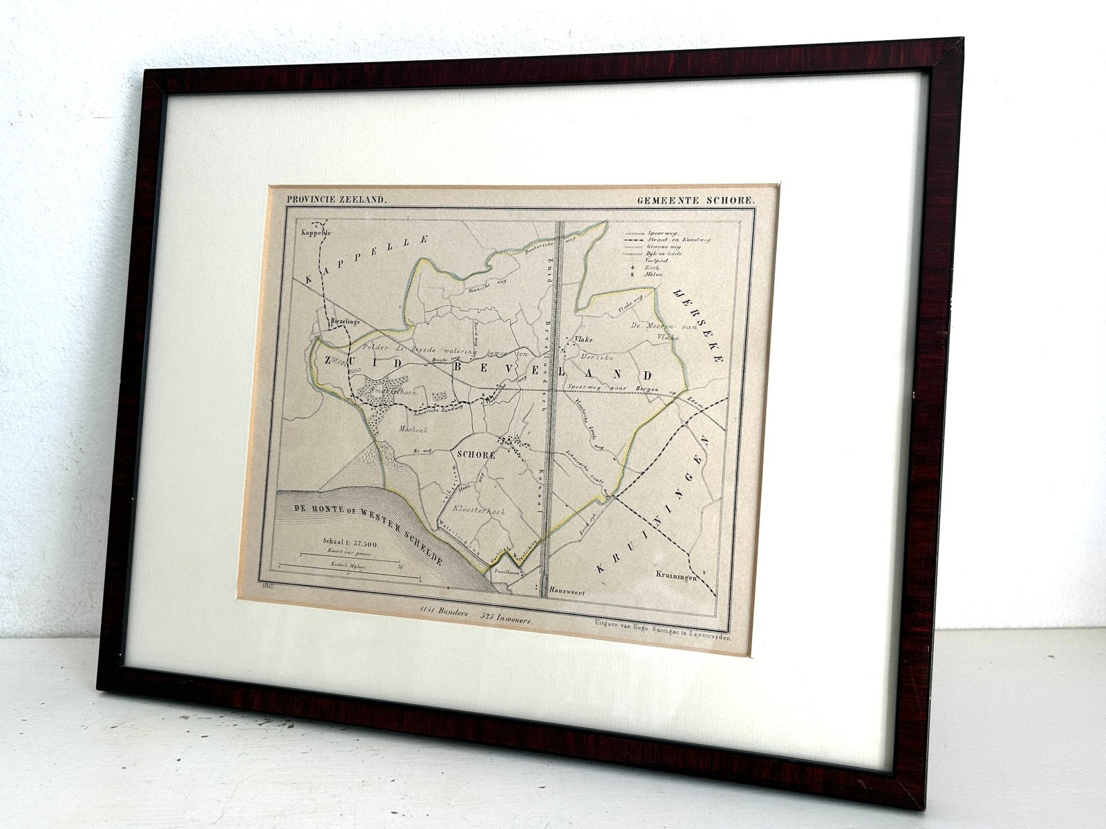 Ingelijste antieke litho van de gemeente Schore Jacob Kuyper, Antiek en Kunst, Ophalen, Kaarten en plattegronden