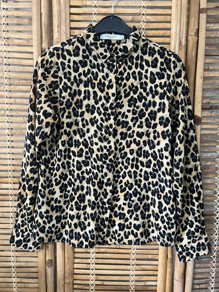 Costes Studio panterprint blouse bruin zwart dames S 36, Meerkleurig, Ophalen of Verzenden, Zo goed als nieuw, Costes