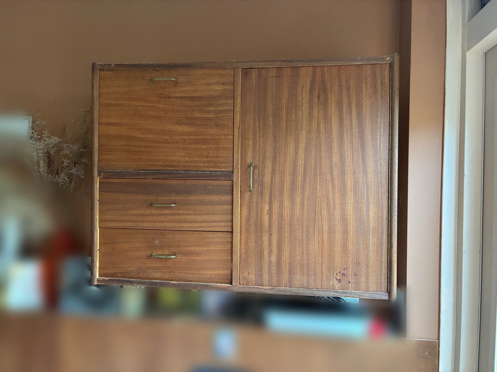 Vintage retro wandkastje met lades en deuren, Ophalen