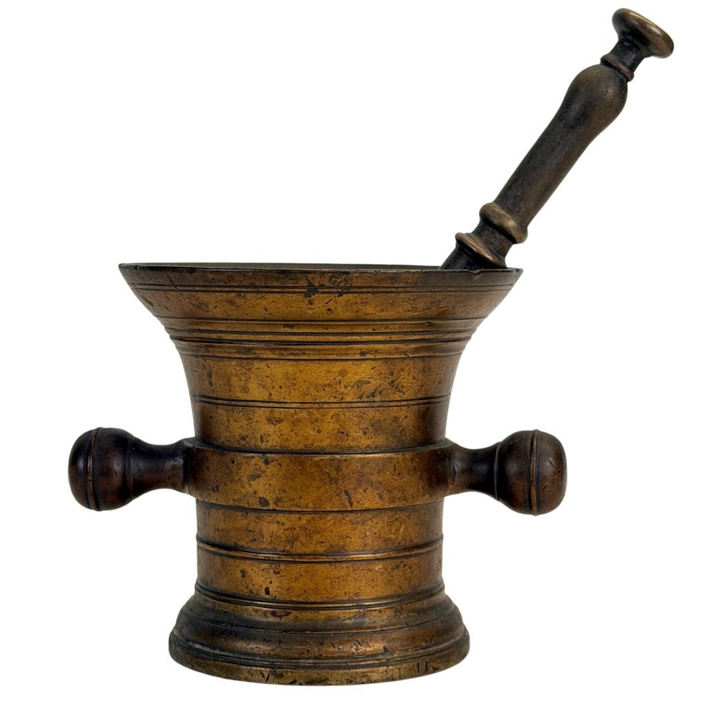 Bronzen vijzel en stamper – Nederlands – 17e eeuw, Antiek en Kunst, Overige herkomsten, Ophalen of Verzenden, Beeld, Brons
