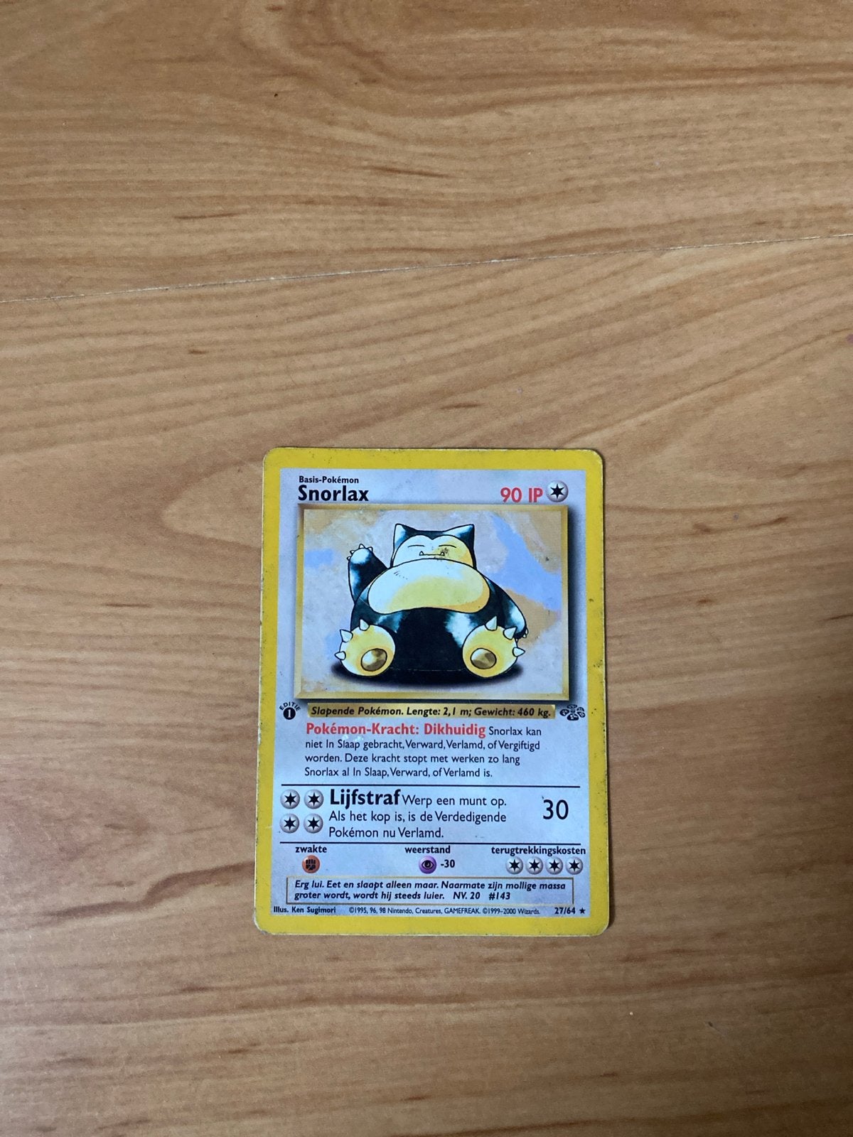 Pokémon Kaart Snorlax 90 HP - Base Set 27/64 1e editie, Hobby en Vrije tijd, Ophalen of Verzenden, Gebruikt, Losse kaart