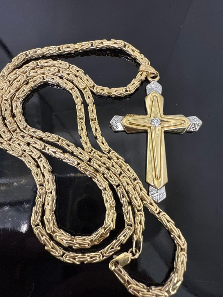 Prachtige 14k gouden koningsketting met kruis hanger, Ophalen of Verzenden, Nieuw, Goud