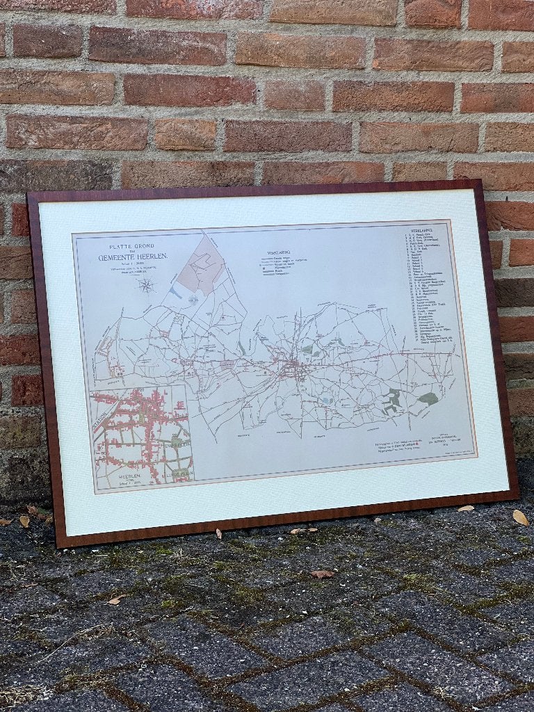 Historische plattegrond Gemeente Heerlen 1919 – ingelijst, Ophalen, Cartografie, 74 cm, 52 cm