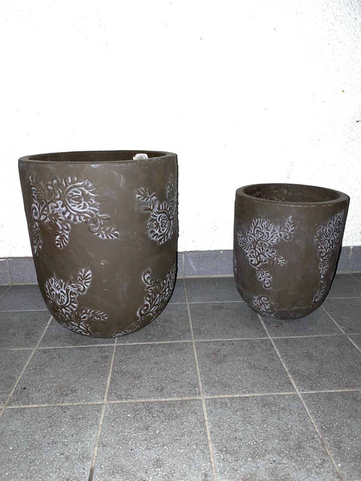 Set van 2 gebruikte bloempotten met patroon, 25 tot 40 cm, Gebruikt, Rond, Binnen