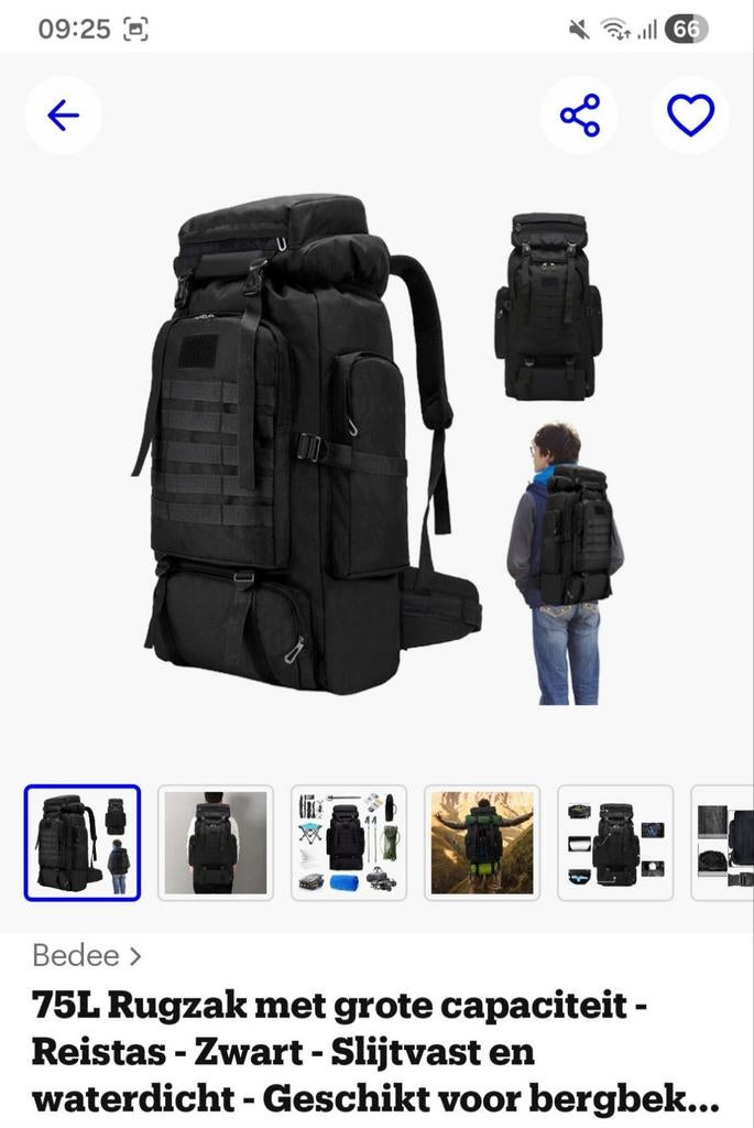 75 liter rugzak backpack incl regenhoes, 40 cm of meer, Zo goed als nieuw, 60 cm of meer, Ophalen