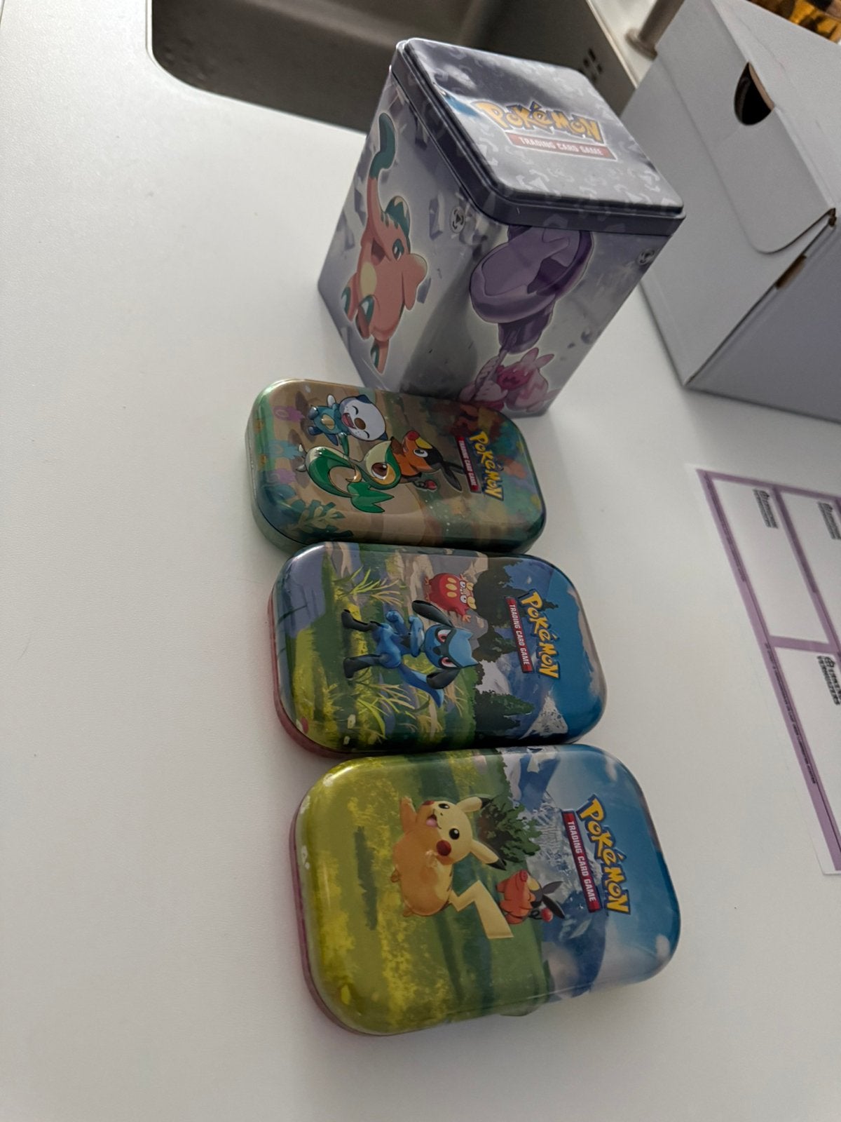 Pokemon (4 stuks) doosjes leeg, Hobby en Vrije tijd, Verzamelkaartspellen | Pokémon, Ophalen of Verzenden, Zo goed als nieuw, Overige typen