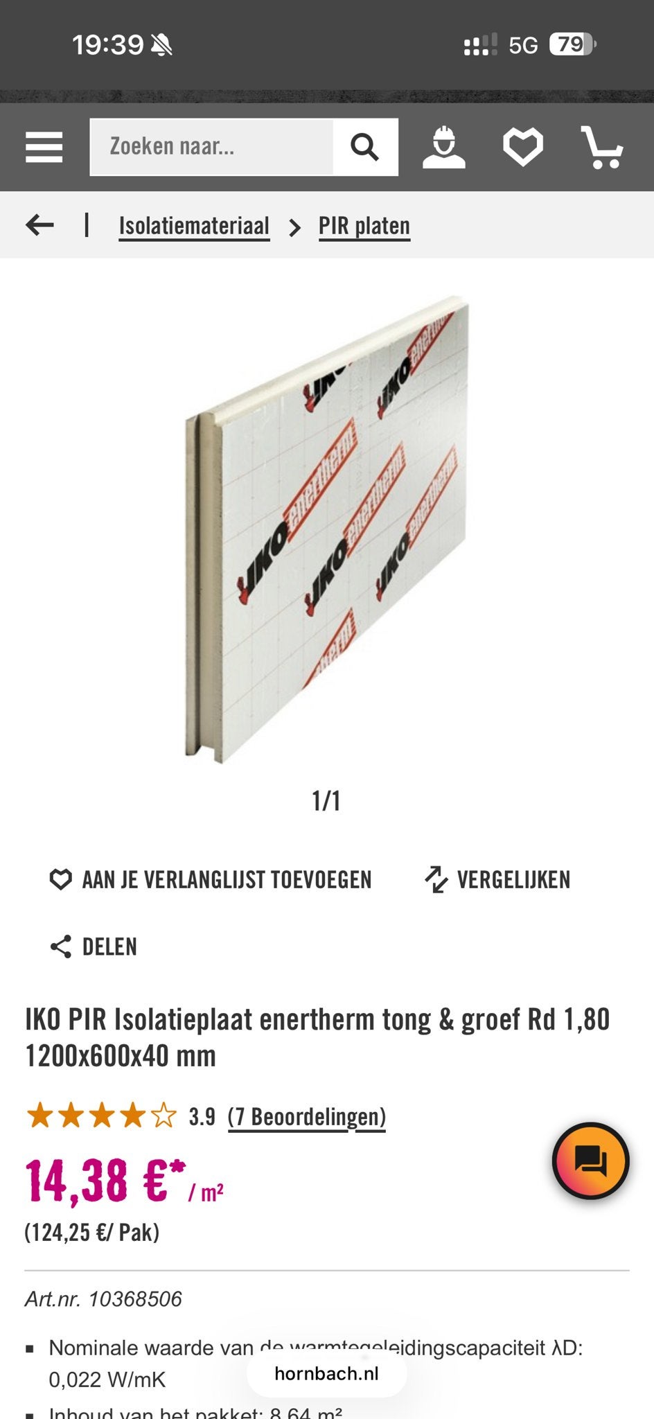 4 IKO PIR Isolatieplaten enertherm tong & groef 120x60x4cm, Doe-het-zelf en Verbouw, Ophalen, 4 tot 8 cm, Gebruikt, Hardschuim (Pir)