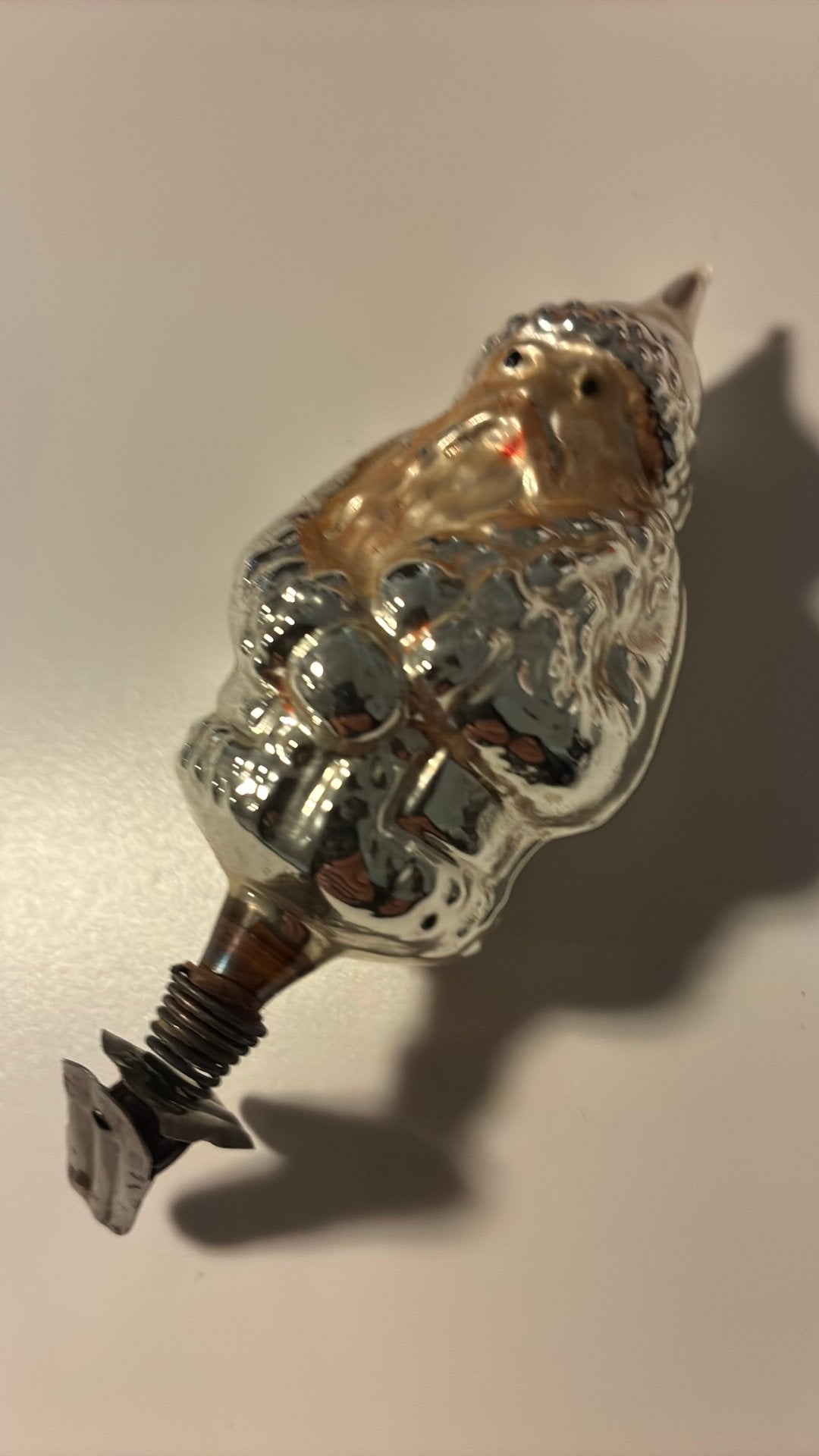 Vintage antieke kerstbal, kerstman op knijper zilver, Diversen, Ophalen of Verzenden, Zo goed als nieuw