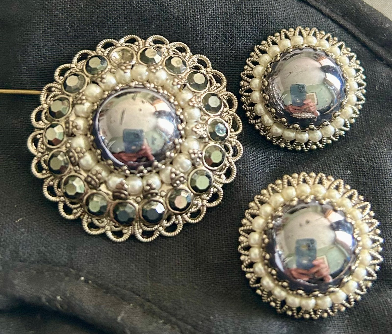 Vintage Germany set - Broche en oorbellen, Overige materialen, Gebruikt, Minder dan 4 cm, Ophalen of Verzenden