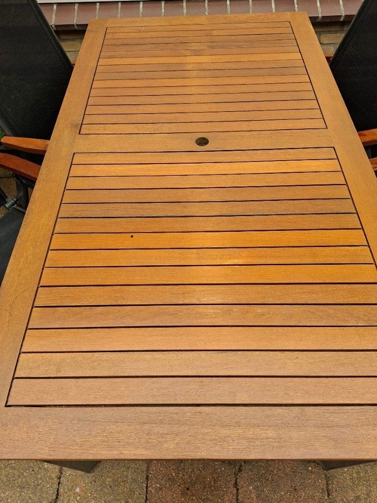 Buitentafel. zonder stoelen, Ophalen, Gebruikt, Rechthoekig, Hout