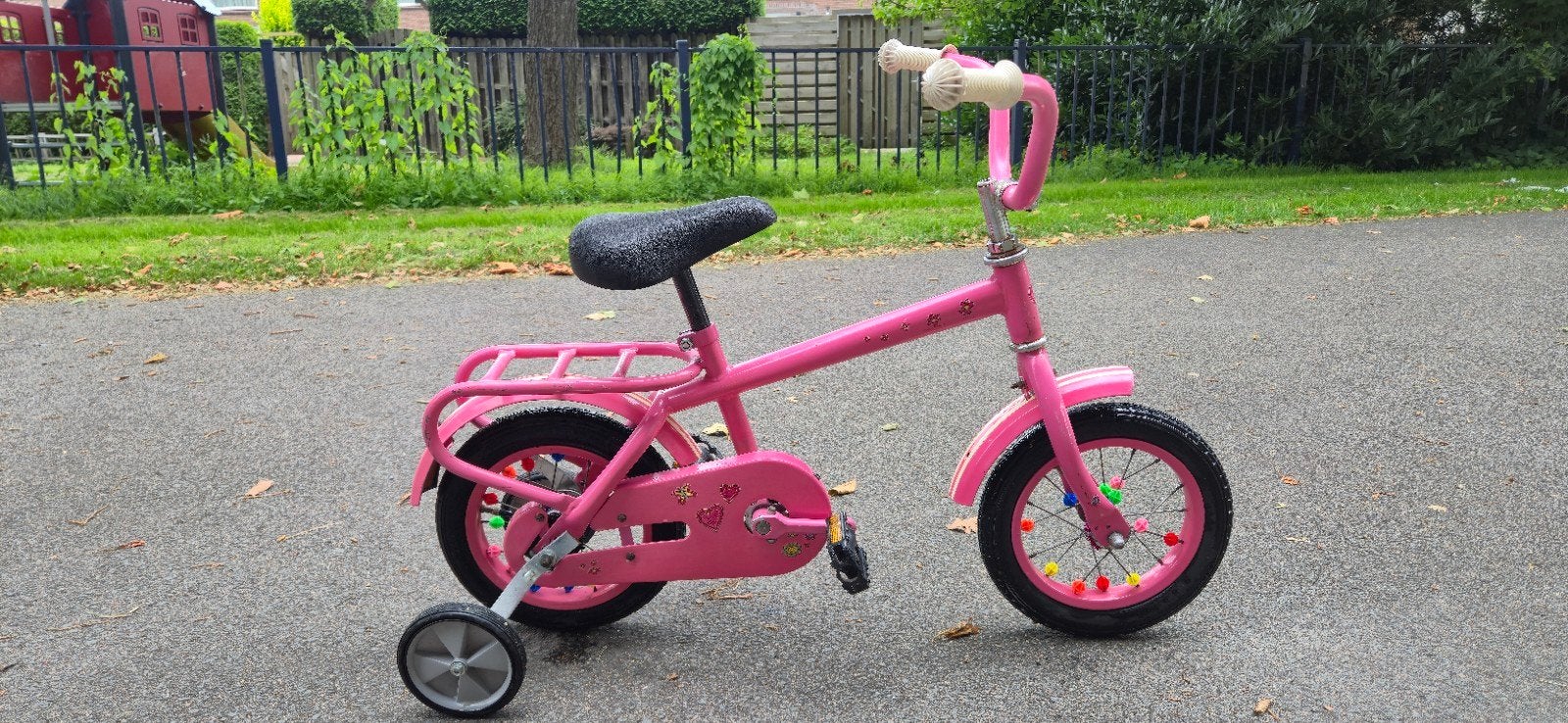 Roze kinderfiets met zijwieltjes, Ophalen, Gebruikt, Minder dan 16 inch, Zijwieltjes