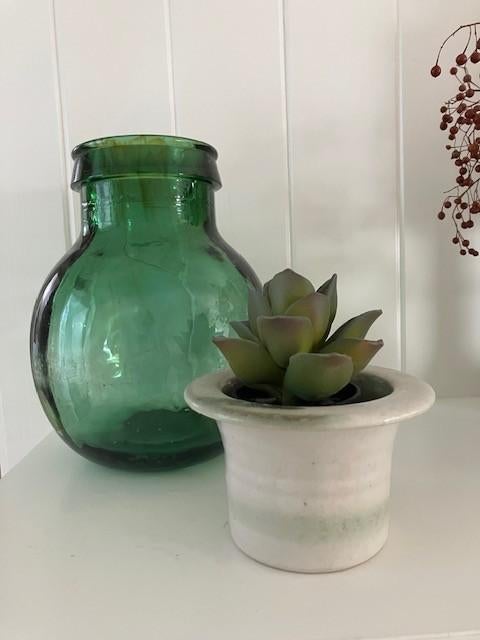 Groene glazen pot, gistfles, bolvaas vintage, Huis en Inrichting, Woonaccessoires | Vazen, Gebruikt, Ophalen of Verzenden, Glas