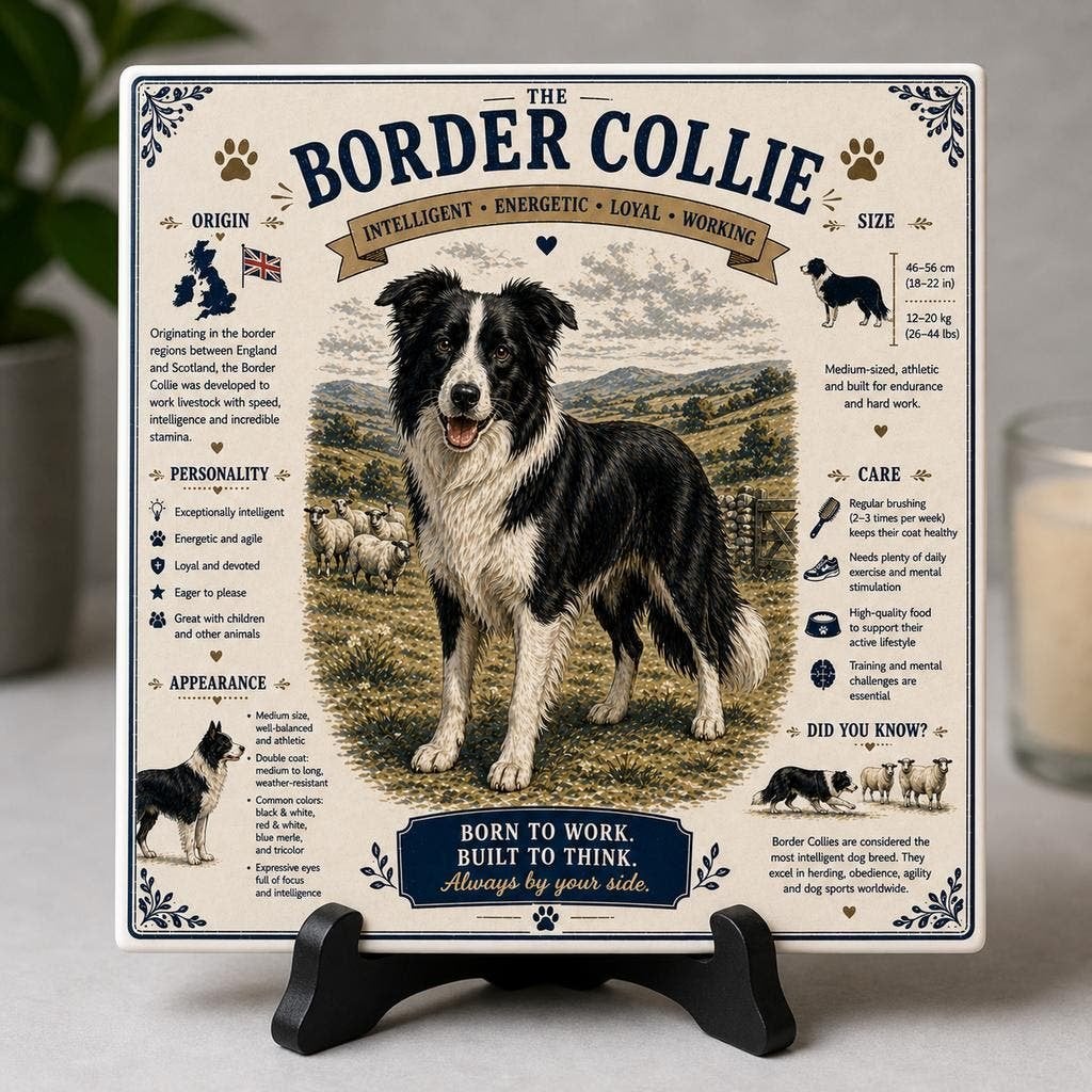 Border Collie - Infographic Tegel, Ophalen of Verzenden, Nieuw