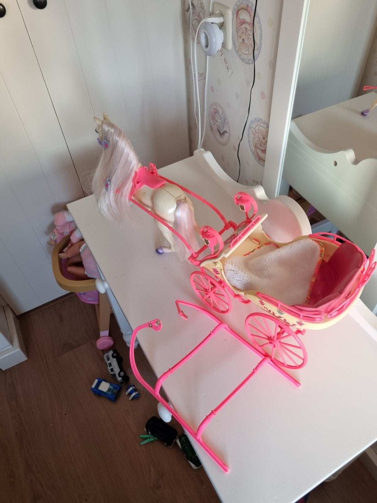 Vintage Barbie paard met koets en slee Mattel, Ophalen of Verzenden, Gebruikt, Barbie