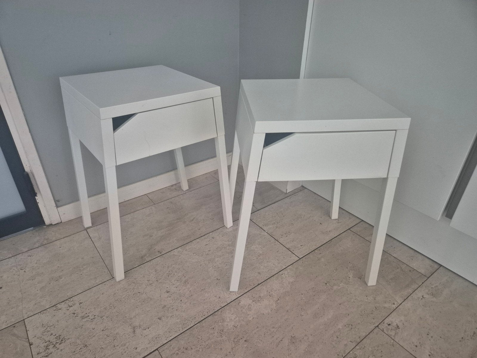Twee IKEA nachtkastjes met lade - Wit Selje, Ophalen, Gebruikt, Minder dan 45 cm, Metaal of Aluminium