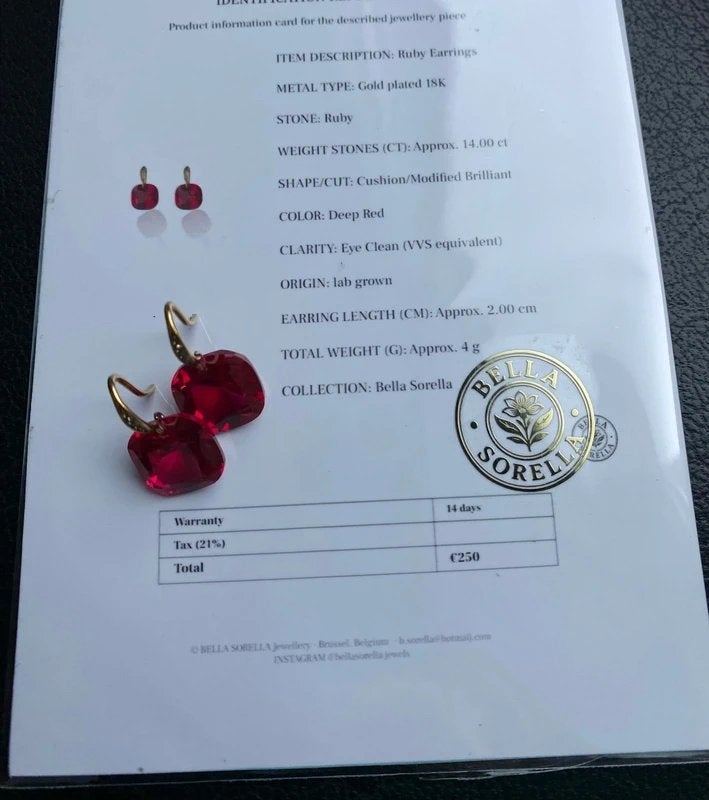Oorbellen robijn verguld 18k, Sieraden, Tassen en Uiterlijk, Oorbellen, Overige materialen, Hangers, Nieuw, Ophalen of Verzenden