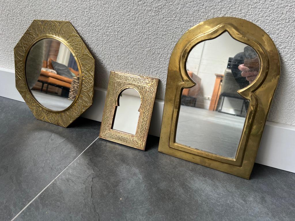 2 oude marokkaanse spiegels 1001 nacht dun koper, Gebruikt, Ophalen of Verzenden, https://verburgtvintage.nl/#contact, Schipluidenlaan 20 5035KJ Tilburg