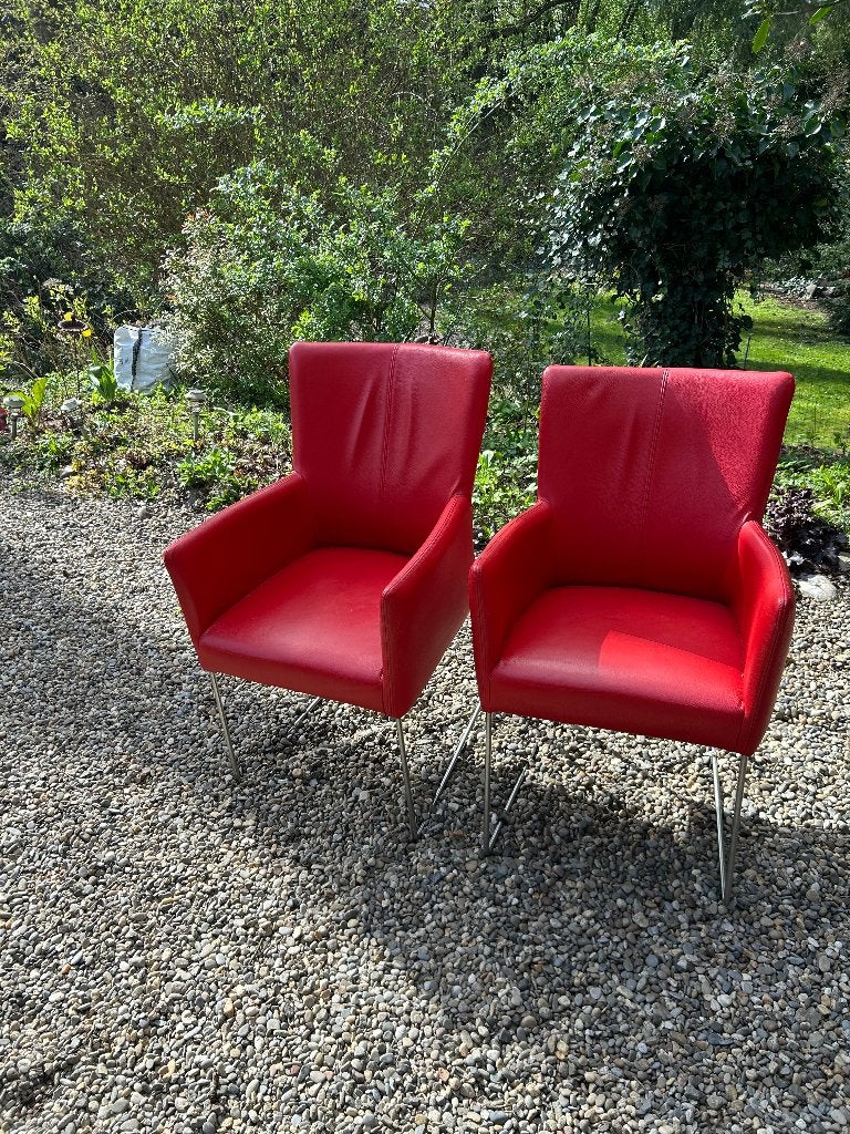 2 rode eetkamerstoelen, Ophalen, Gebruikt, Twee, Leer