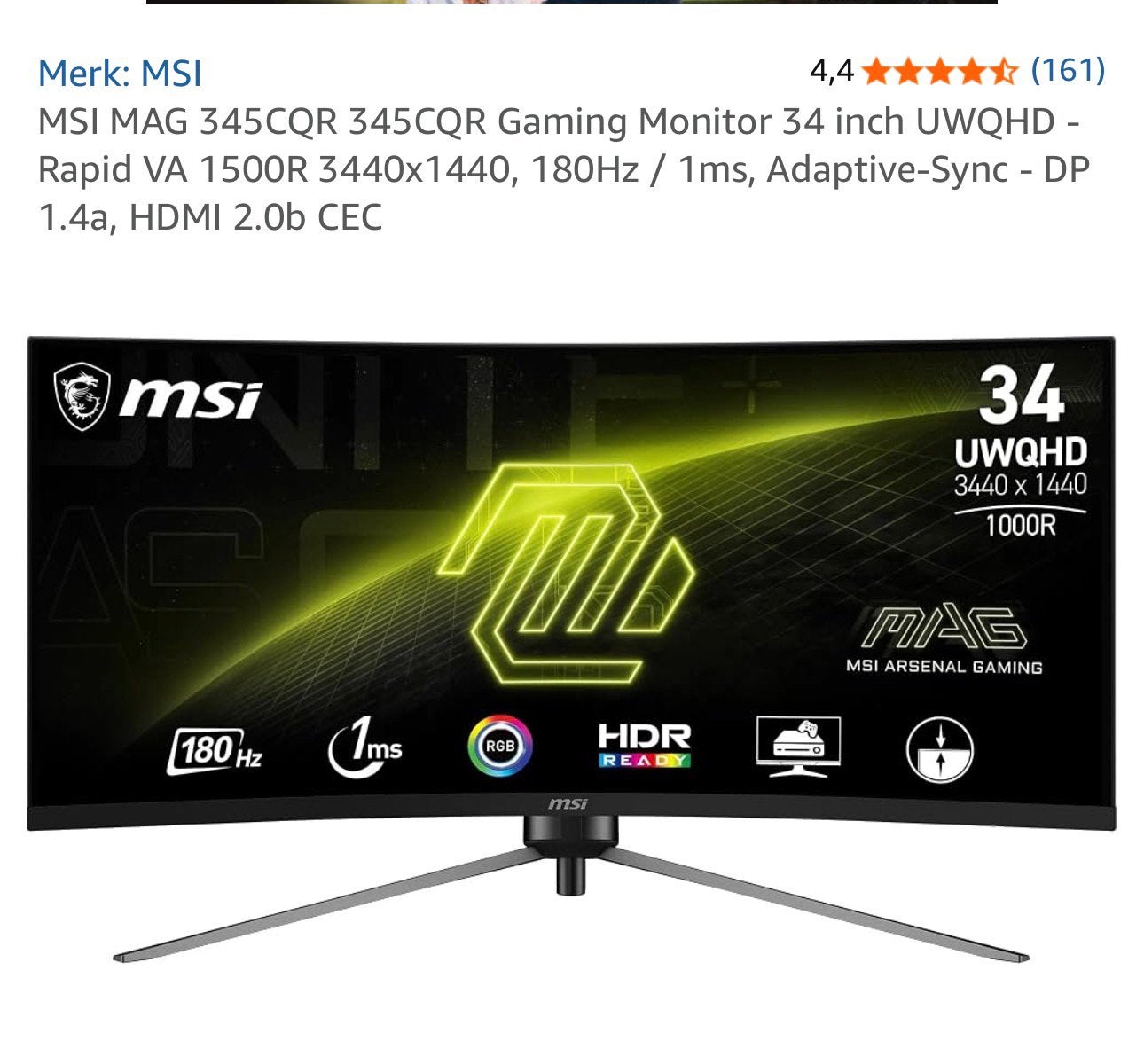 MSI Gaming monitor 34 Inch 180 Hz, Computers en Software, HDMI, VA, Minder dan 1 ms, Zo goed als nieuw