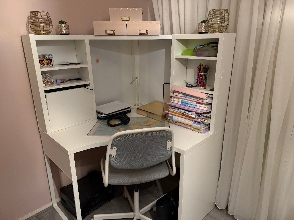 Micke Hoekbureau, wit, 100x142 cm, Huis en Inrichting, Ophalen, Hout, Hoekbureau, 142 cm