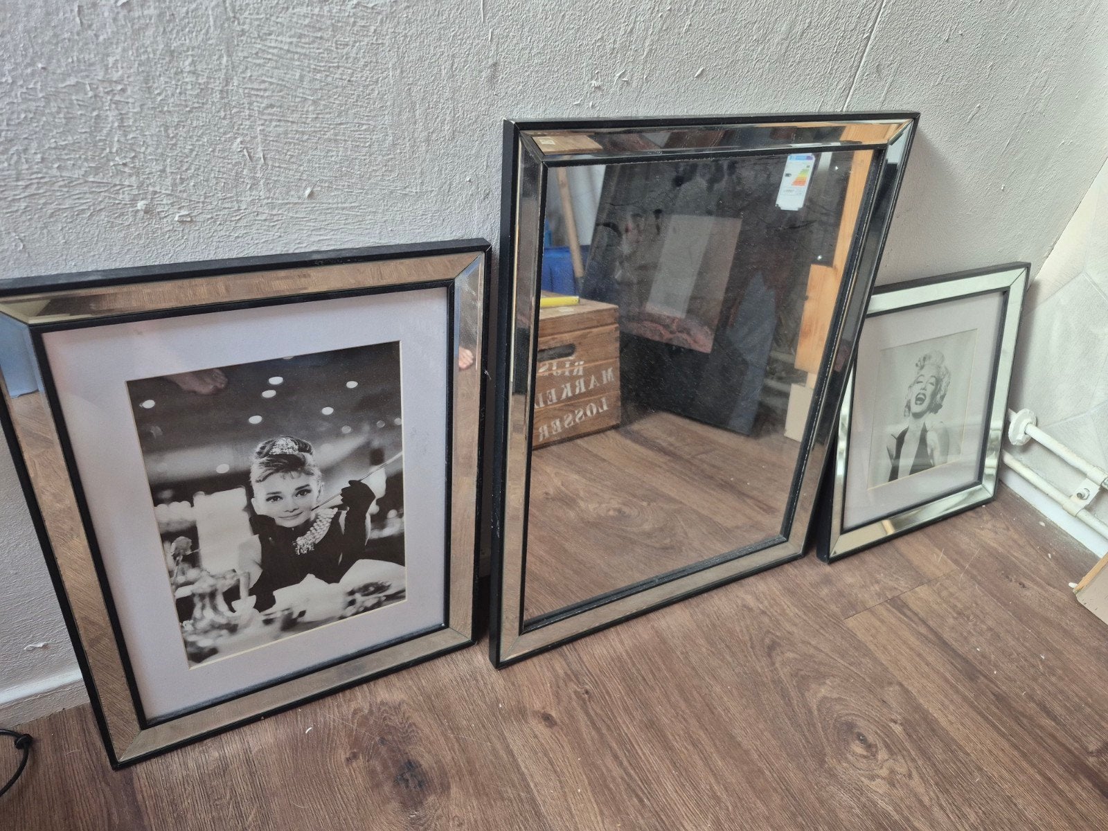 Set van 3 fotolijsten met spiegelrand - beschadigd, Huis en Inrichting, Ophalen, Gebruikt, Glas, Fotolijst