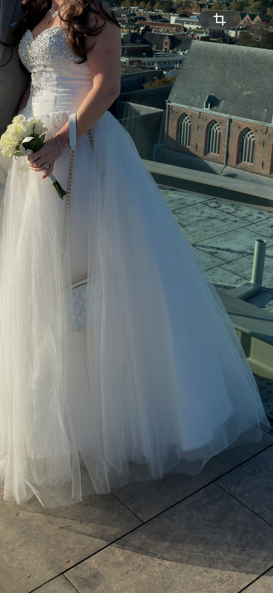 Witte trouwjurk/bruidsjurk met pailletten (Maat М-L, Ophalen, Zo goed als nieuw, Wit, Trouwjurk