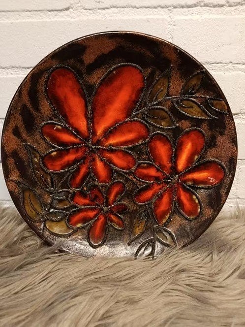 Ruscha wandbord met oranje bloemen jaren '60, Ophalen of Verzenden