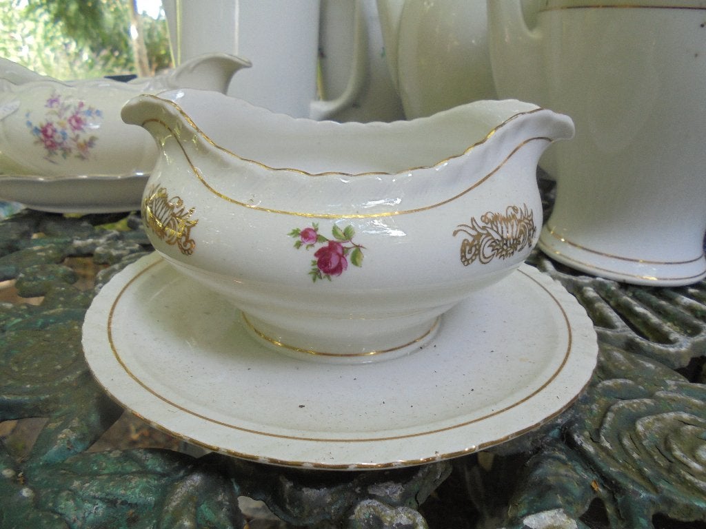 Jus/Sauskom Thun met roze roosjes en goud decoratie, Antiek en Kunst, Ophalen of Verzenden