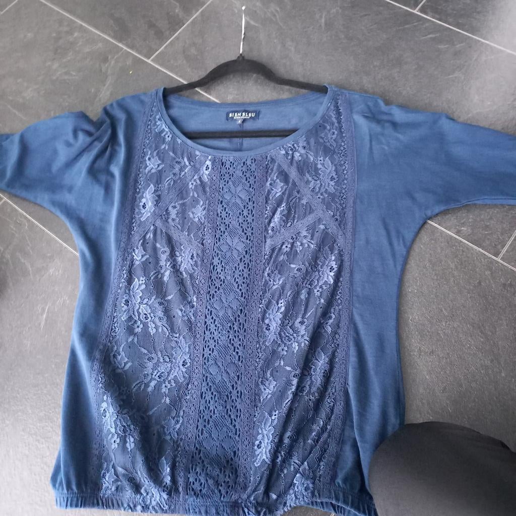 Leuk shirt met kant van Bien Bleu maat S koopje nu, Blauw, Ophalen of Verzenden, Zo goed als nieuw, Maat 36 (S)