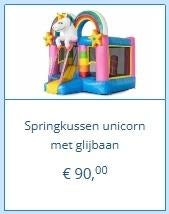 Springkussen unicorn met glijbaan te huur, Hobby en Vrije tijd, Feestartikelen | Verhuur, Ophalen, Overige