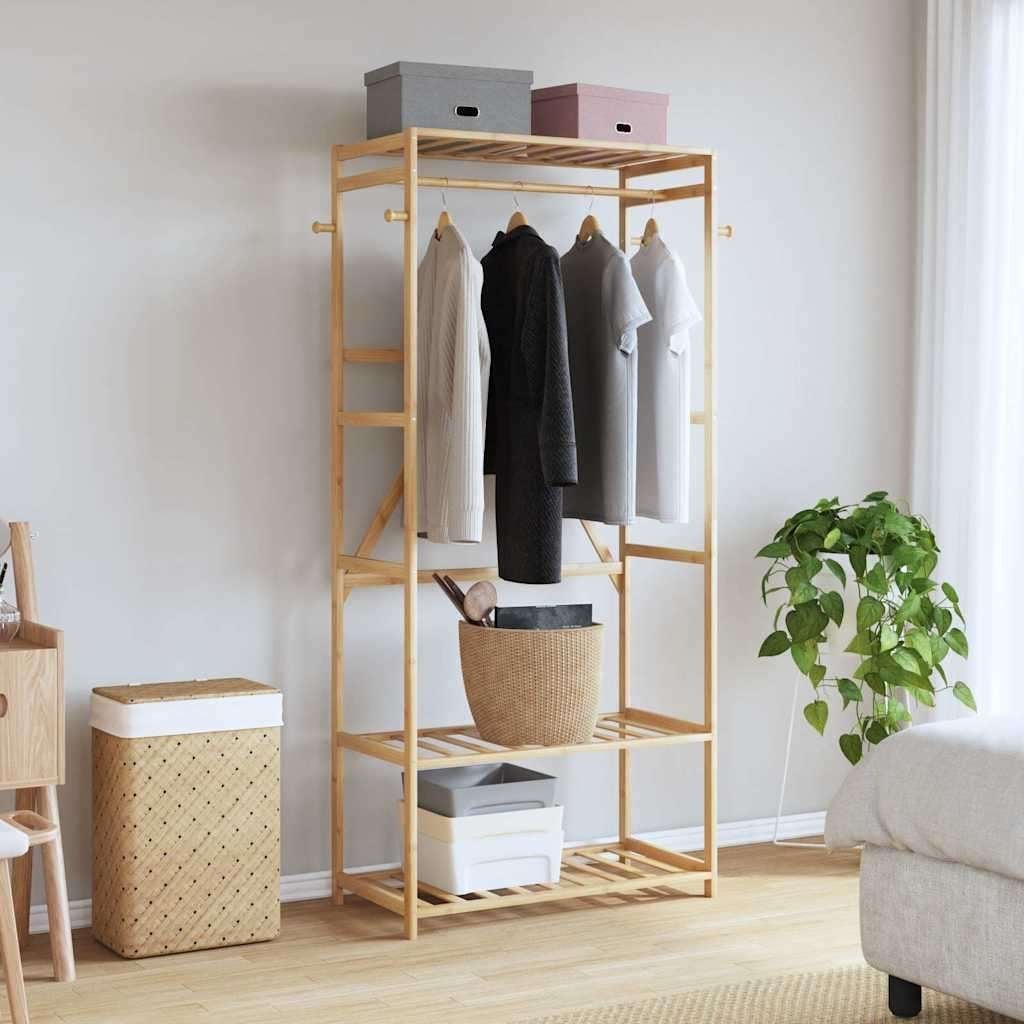 Kledingrek bamboe 80x40x175 cm met schappen, Ophalen, Zo goed als nieuw